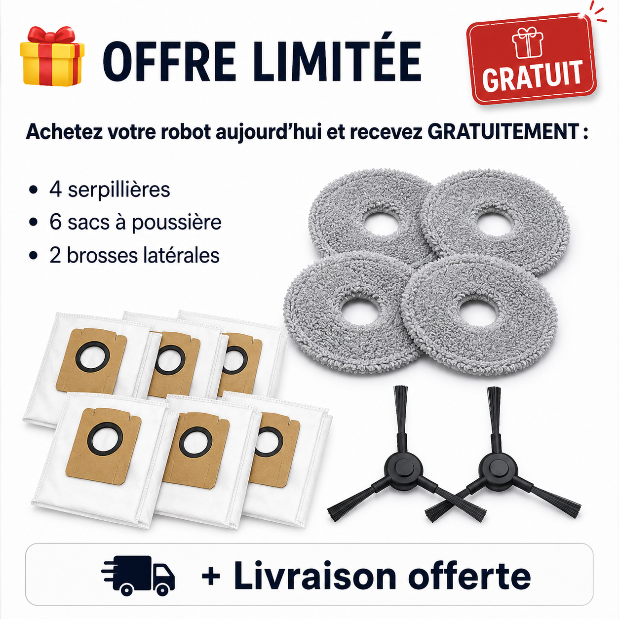 Kit d’Accessoires GRATUIT pour Robot Aspirateur – 12 Pièces