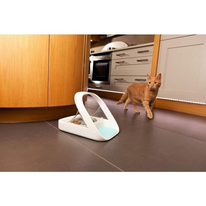 Distributeur de nourriture / croquettes à puce électronique - Blanc (bol simple, un bol double, un tapis et un médaillon)