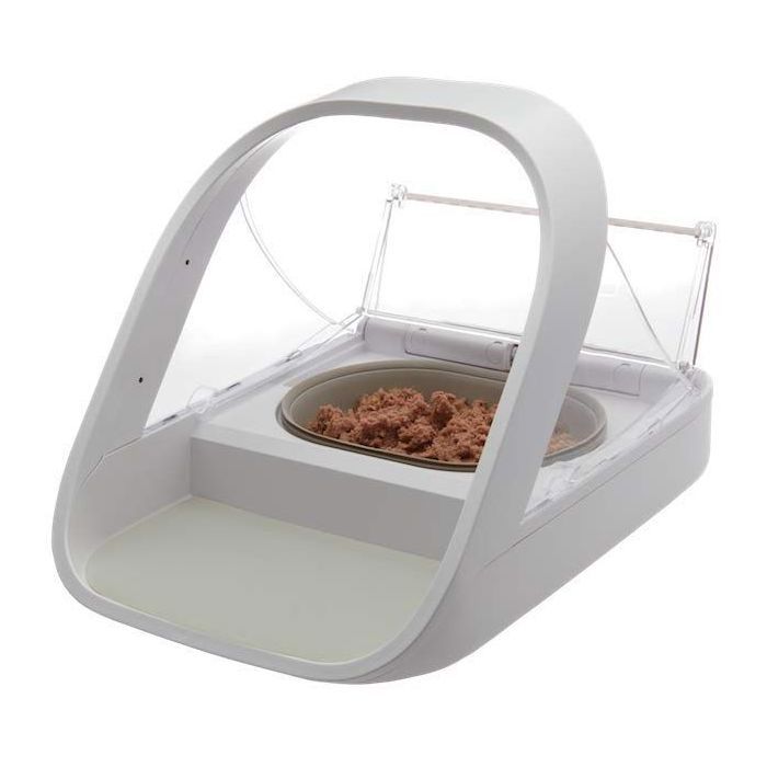 Distributeur de nourriture / croquettes à puce électronique - Blanc (bol simple, un bol double, un tapis et un médaillon)