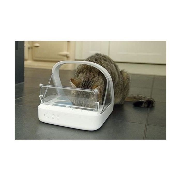 Lot de 2 Distributeurs de nourriture à puce électronique - Blanc (Livré avec un bol simple, un bol double, un tapis et un m