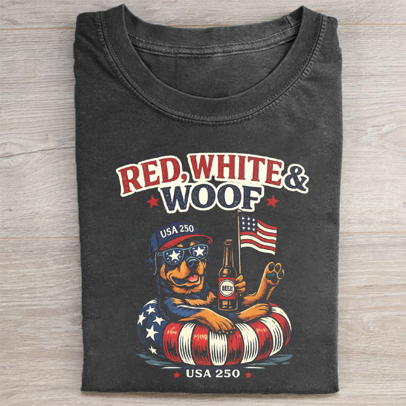 Red White and Woof Patriotic Dog T-shirt-NaturexCraft
