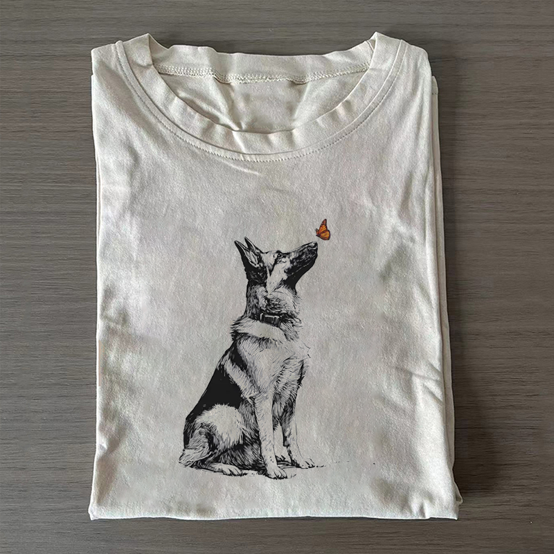 German Shepherd with Butterfly T-shirt-NaturexCraft