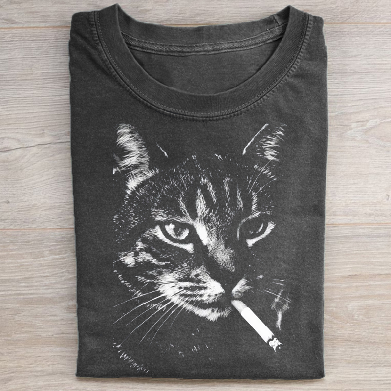 Smoking Cat Graphic T-shirt-NaturexCraft
