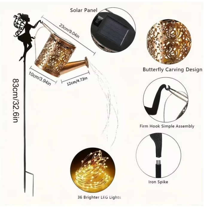 Solar Fairy Watering Can Lights Vintage Metal Garden Decor Outdoor Solar Hanging Kettle Light Waterproof Villa Yard Decoration