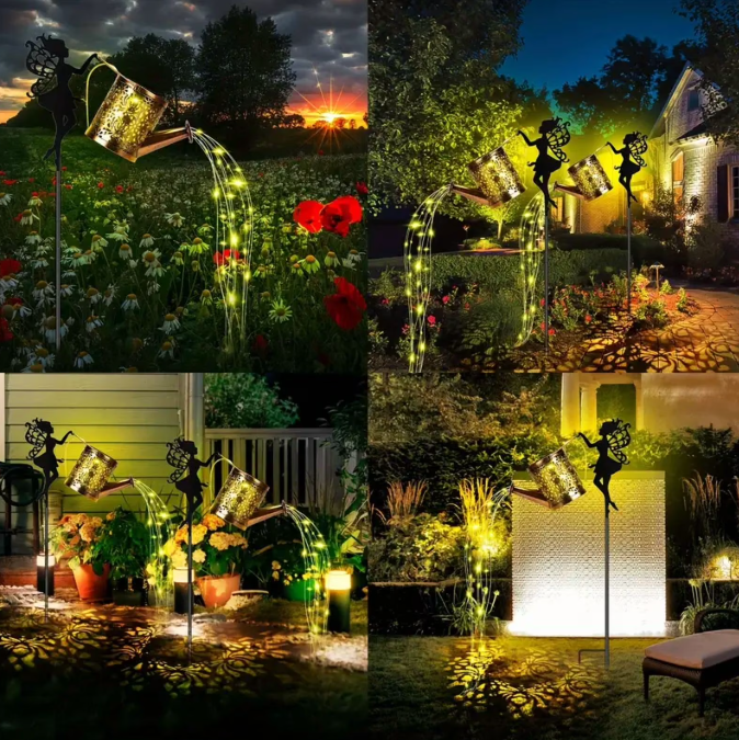 Solar Fairy Watering Can Lights Vintage Metal Garden Decor Outdoor Solar Hanging Kettle Light Waterproof Villa Yard Decoration