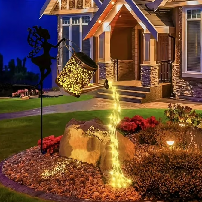 Solar Fairy Watering Can Lights Vintage Metal Garden Decor Outdoor Solar Hanging Kettle Light Waterproof Villa Yard Decoration