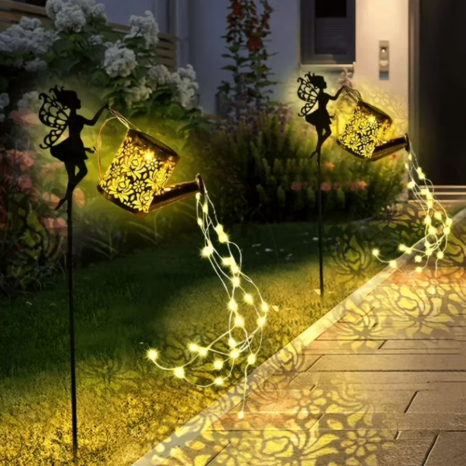 Solar Fairy Watering Can Lights Vintage Metal Garden Decor Outdoor Solar Hanging Kettle Light Waterproof Villa Yard Decoration