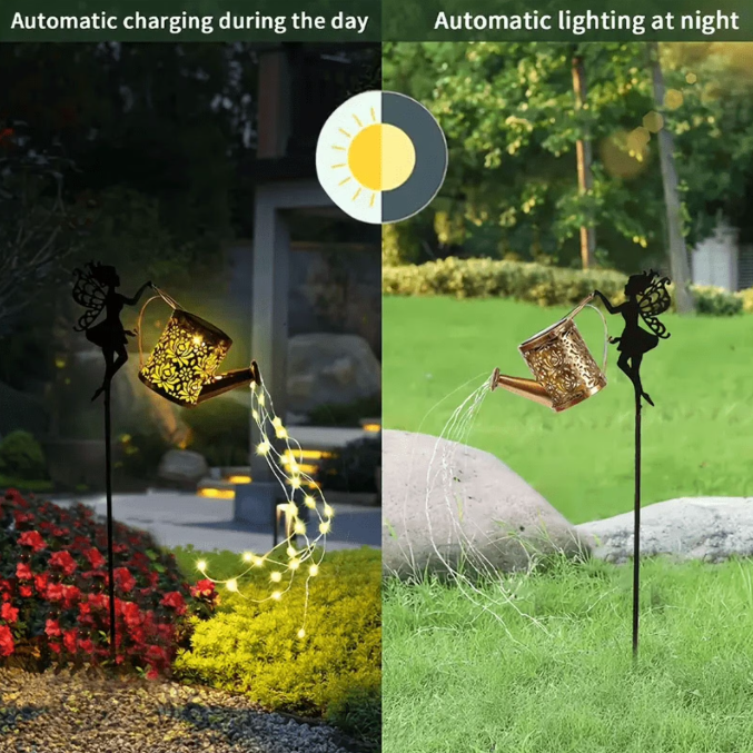 Solar Fairy Watering Can Lights Vintage Metal Garden Decor Outdoor Solar Hanging Kettle Light Waterproof Villa Yard Decoration