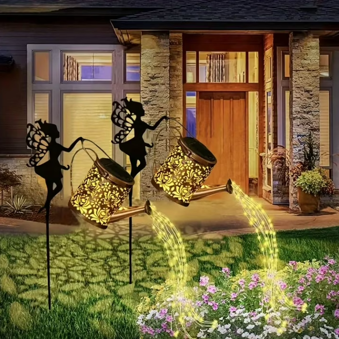 Solar Fairy Watering Can Lights Vintage Metal Garden Decor Outdoor Solar Hanging Kettle Light Waterproof Villa Yard Decoration