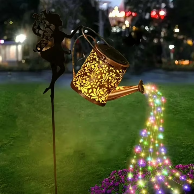 Solar Fairy Watering Can Lights Vintage Metal Garden Decor Outdoor Solar Hanging Kettle Light Waterproof Villa Yard Decoration