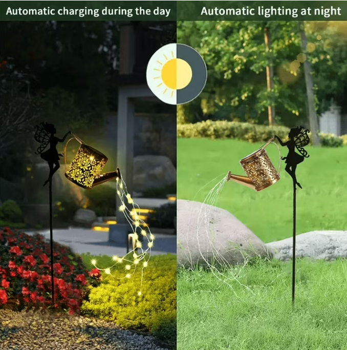 Solar Fairy Watering Can Lights Vintage Metal Garden Decor Outdoor Solar Hanging Kettle Light Waterproof Villa Yard Decoration
