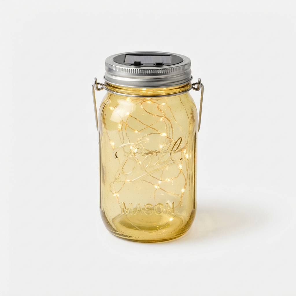 Light yellow solar mason jar hanging light set