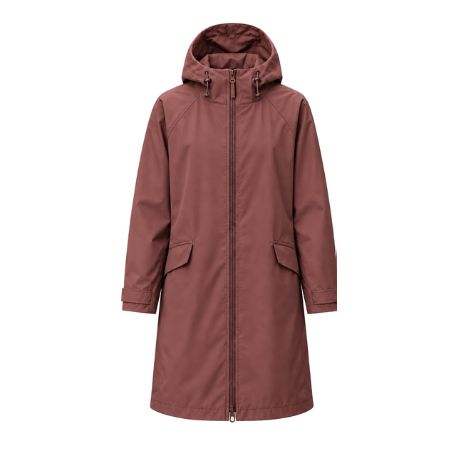 Water-Reactive Petal Long Raincoat — Wine water-reactive transition