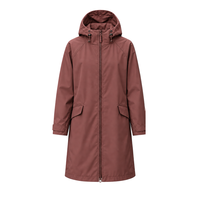Water-Reactive Petal Long Raincoat — Wine dry state