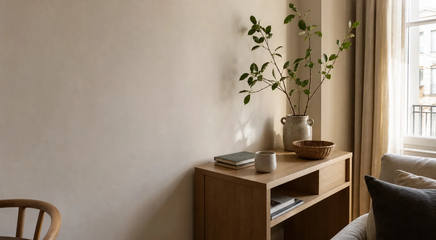 A calm, naturally lit home interior