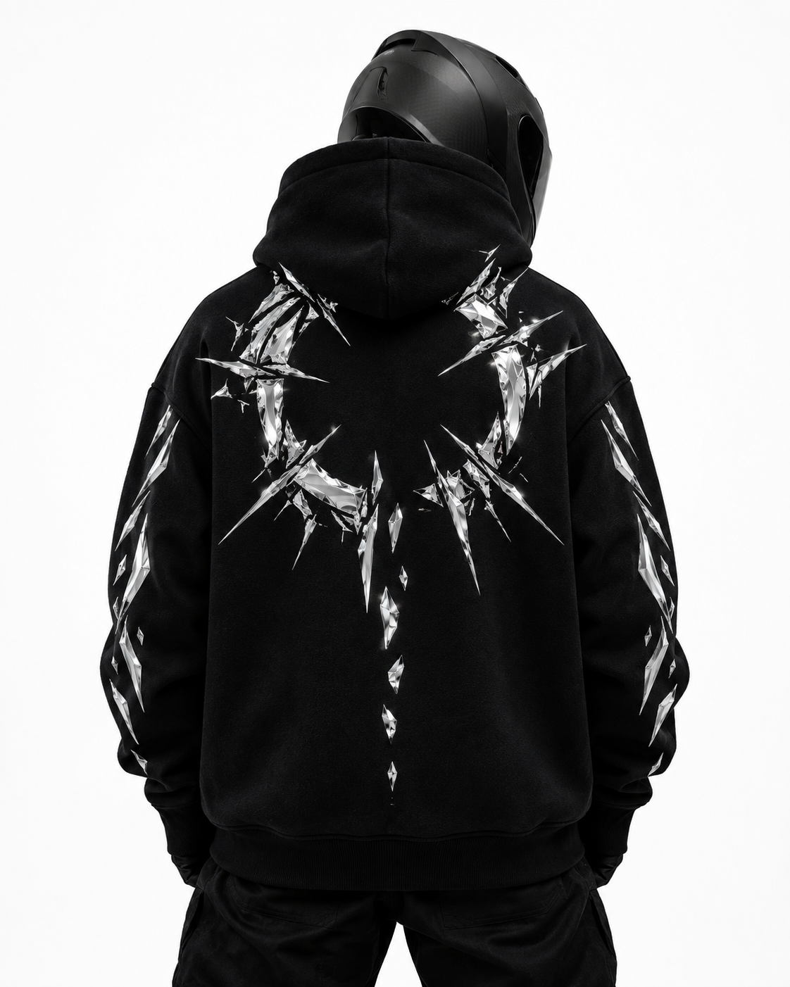 Fractured Halo Reflective Hoodie back studio view