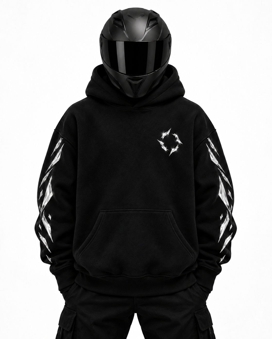 Fractured Halo Reflective Hoodie front studio view