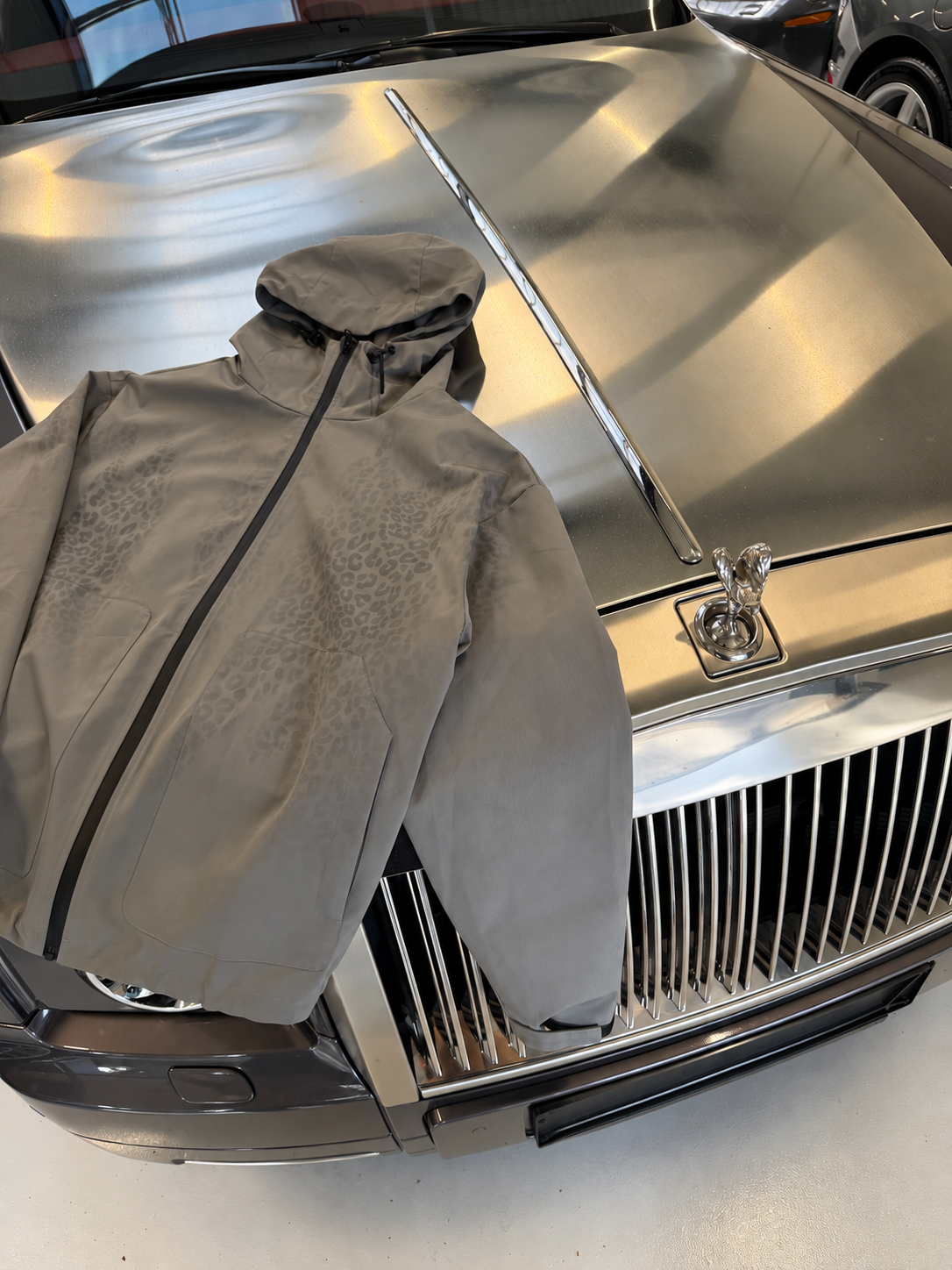 Water Reactive Cheetah Rain Jacket - Grey — source media 7