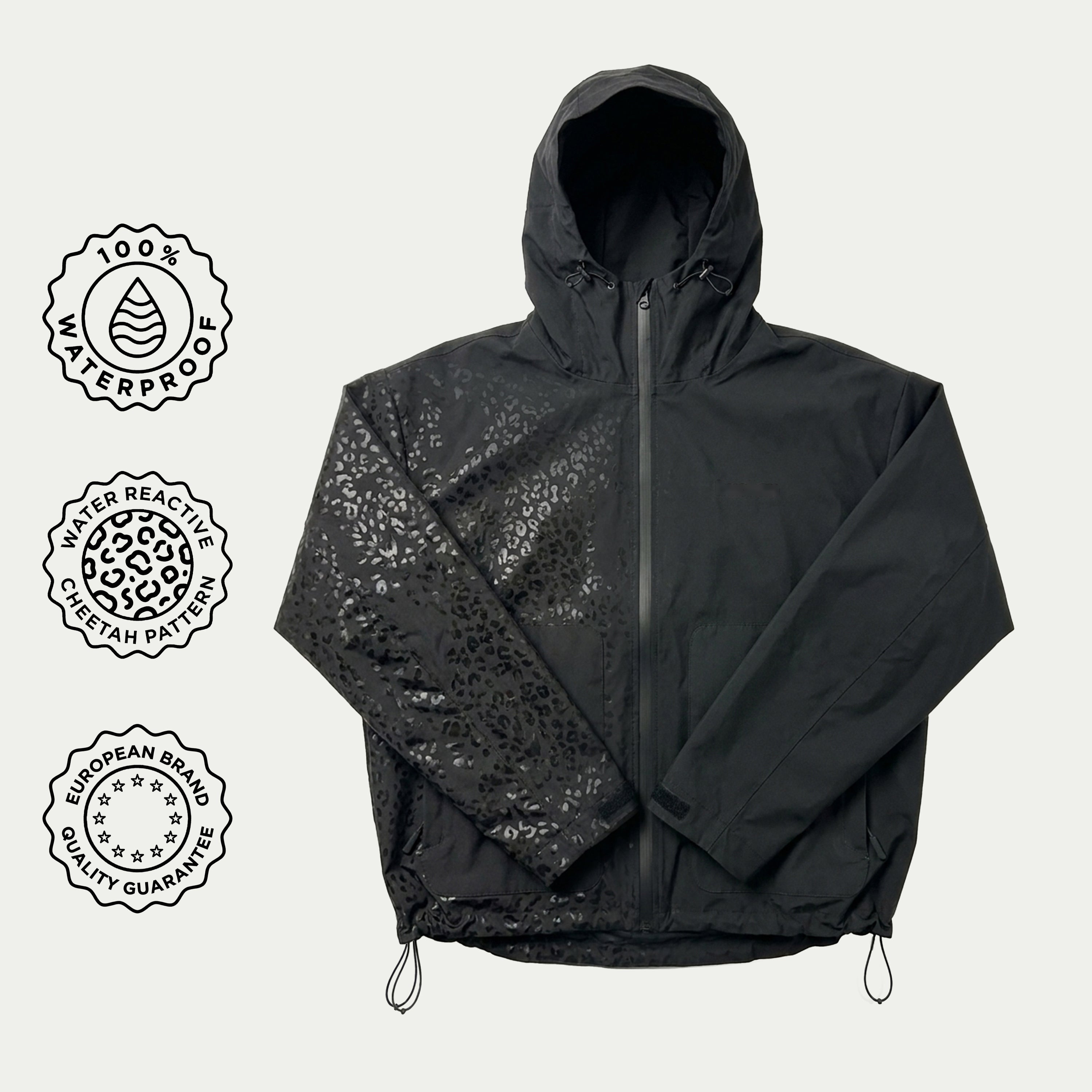 Water Reactive Cheetah Rain Jacket - Black — clean gallery image