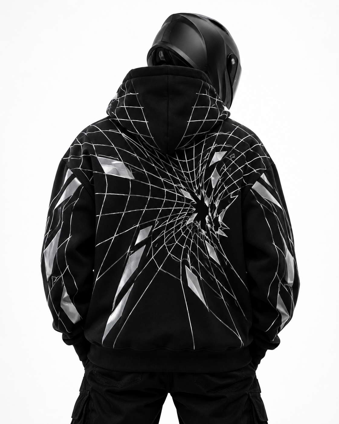 Obsidian Grid Reflective Hoodie back studio view
