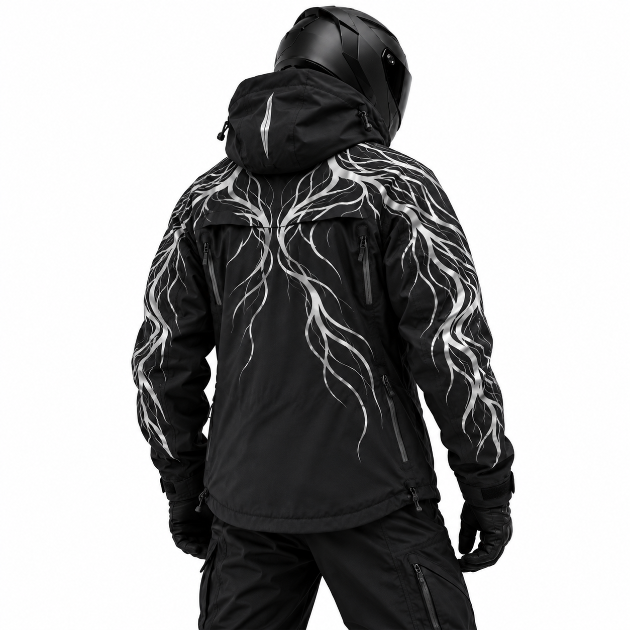 Veilroot Reflective Hardshell Jacket rear studio view
