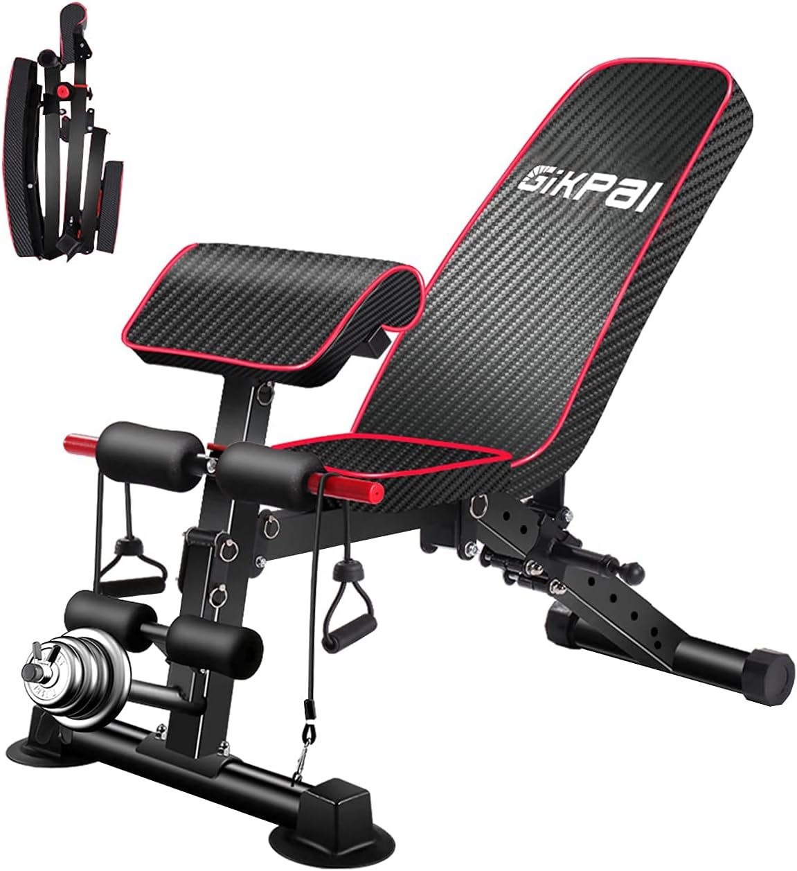 GIKPAL Adjustable Weight Bench - 8 Positions, Flat/Incline/Decline Folding FID Utility Bench, Foldable Exercise Workout Bench for Home Gym