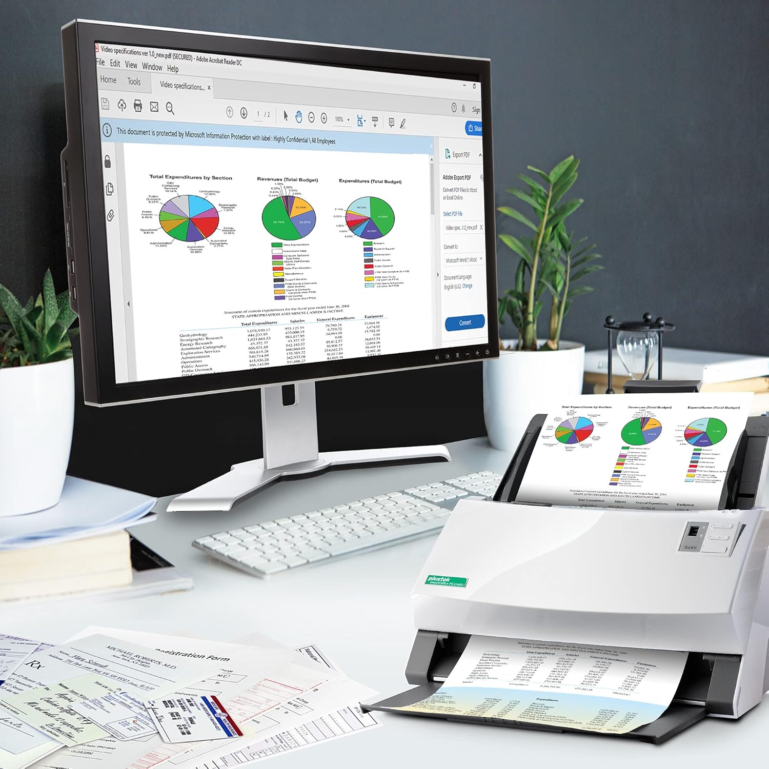 Plustek PS3140U Duplex Document Scanner, Citrix Ready & TWAIN Support for PC and Mac, Scan and Save Batch Documents