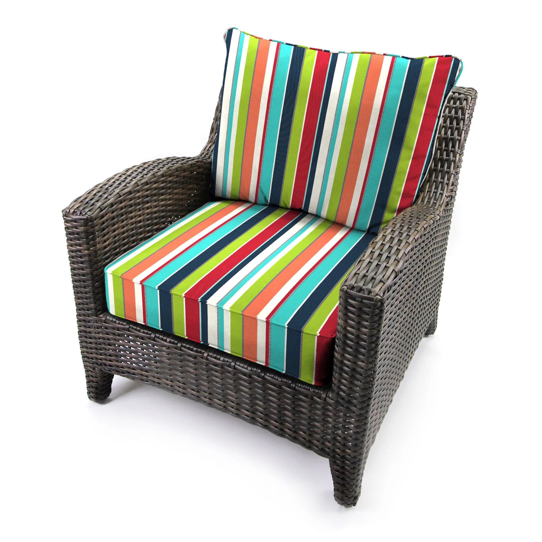 Jordan Manufacturing Sunbrella 46.5" x 24" Carousel Confetti Multicolor Stripe Rectangular Outdoor Deep Seating Chair Seat and Back Cushion with Welt