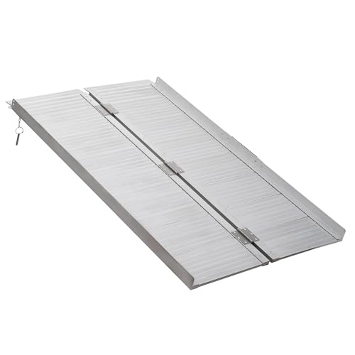 HOMCOM Wheelchair Ramp 6FT, Foldable Aluminum Threshold Ramp with Non-Slip Surface and Handle, 600lbs Weight Capacity