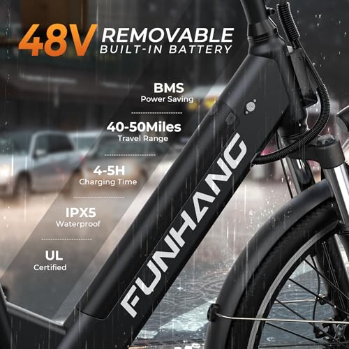 Electric Bike for Adults, 1000W Peak EBike, 50 Miles 21.7MPH Adult Electric Bicycles with 48V Built-in Removable Battery, Adjustable Stem, Rear Rack