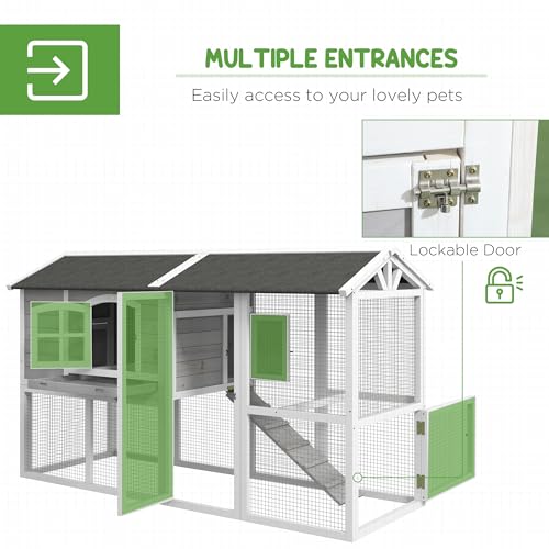PawHut Chicken Coop, Wooden Chicken Hutch for 4 Chickens with Nesting Box, Removable Tray, Run, Hen House for Outdoor, Backyard, Farm