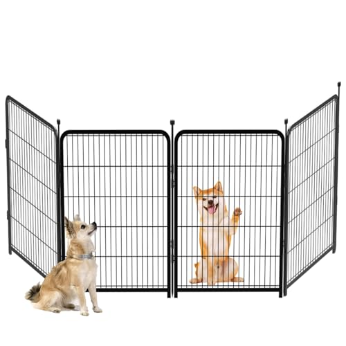 Tall Garden Fence, 32 in(H) 8 Panels Dog Fence Outdoor for Yard. Wide Door Low Threshold Total 17.7 Ft(L)
