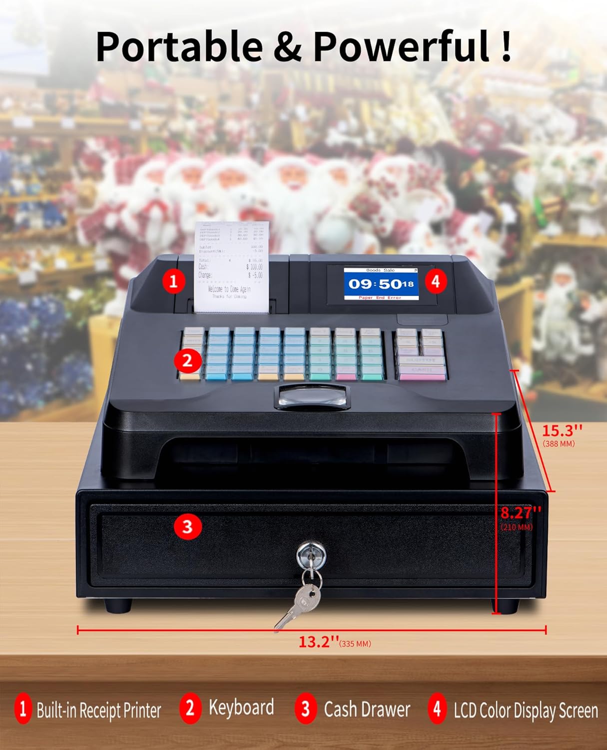 Cash Register for Small Businesses with Cash Drawer& Built-In Receipt Printer, Electronic Cash Registers with Dual Display for Cashier and Customer