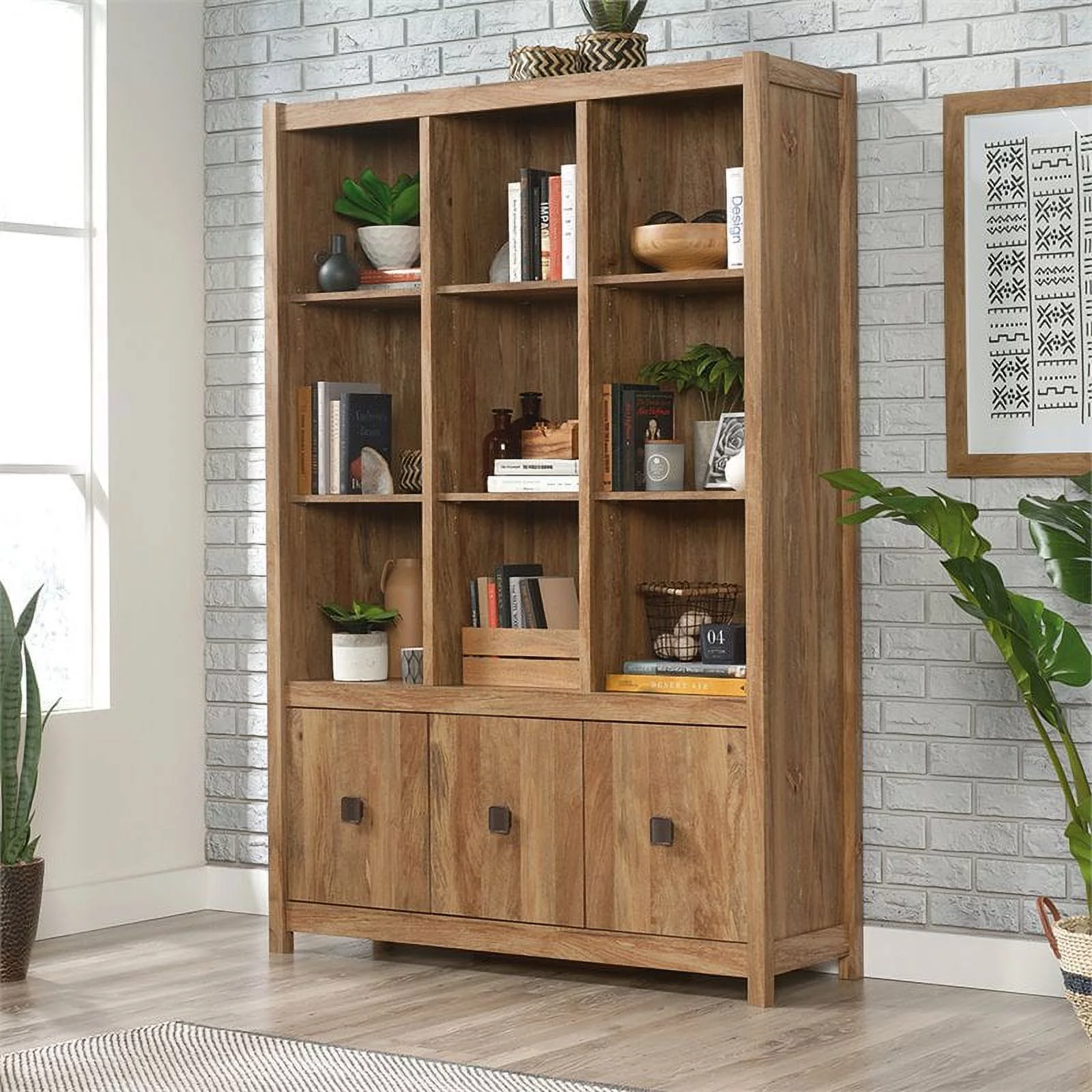 Pemberly Row 9-Cubby Engineered Wood Bookcase in Sindoori Mango/Brown