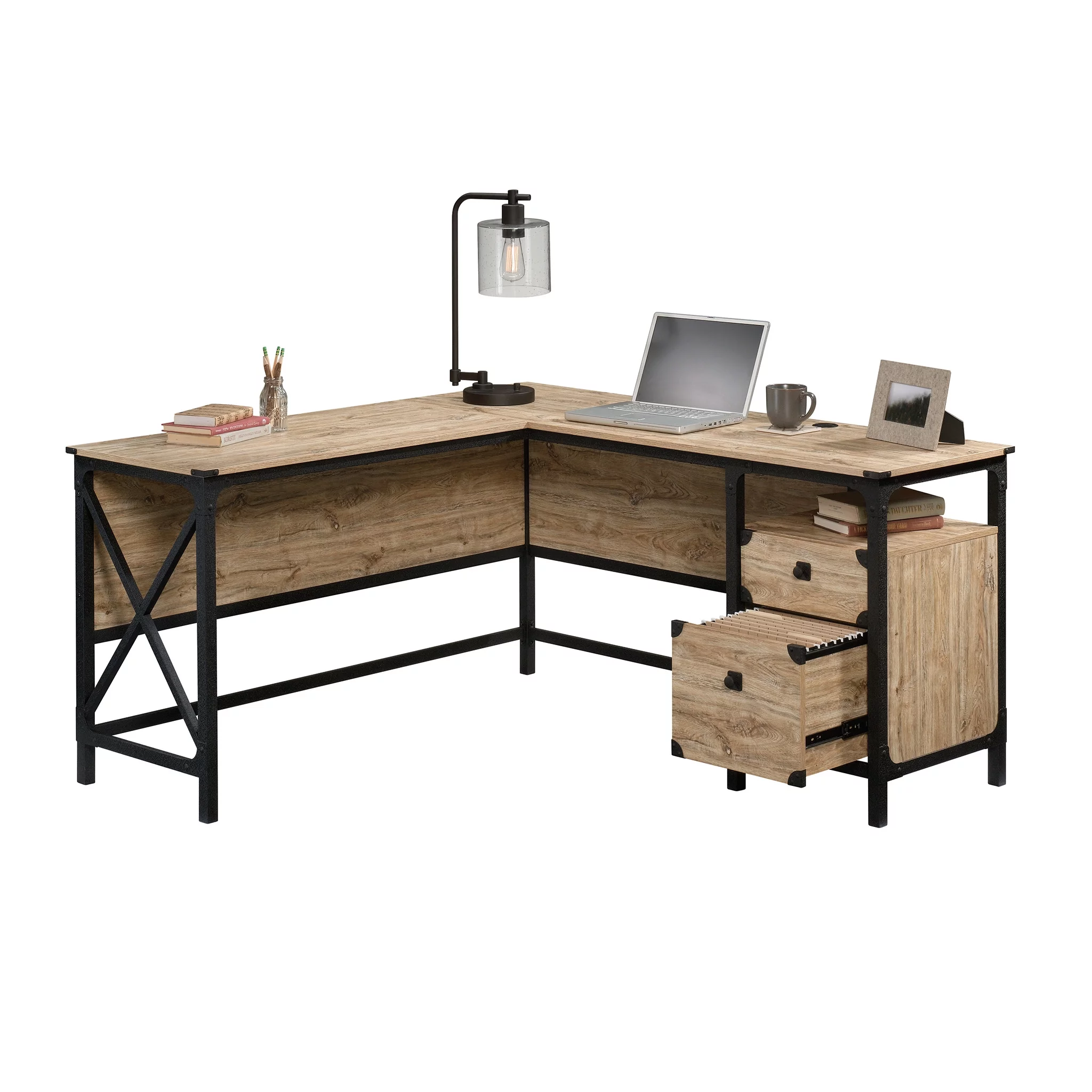 Sauder Steel River L-Desk, Milled Mesquite Finish
