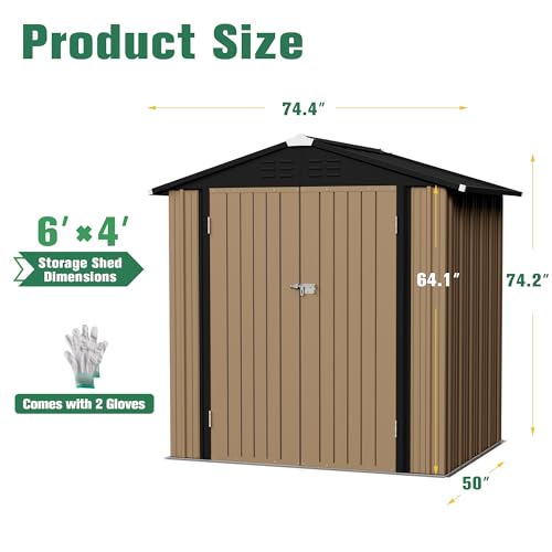 Flamaker Storage Shed Waterproof Metal Garden Shed with Lockable Door Utility Tool Shed Outdoor Storage for Backyard, Patio and Lawn (5 x 3 FT)