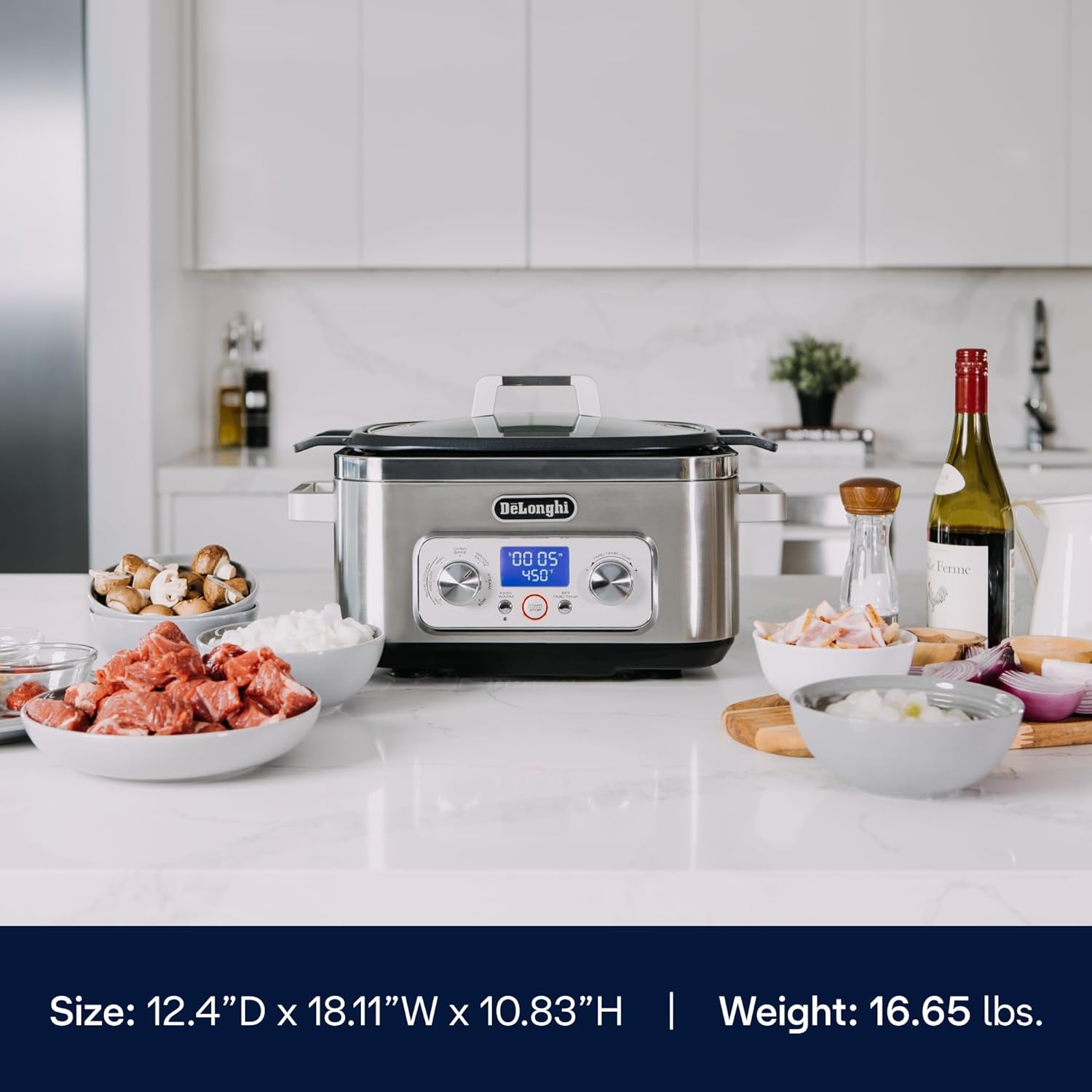 DeLonghi Livenza Multi-Cooker, Stainless Steel - 6 qt - Crock Pot Slow Cooker - 24-Hour Programmability & Seven Modes