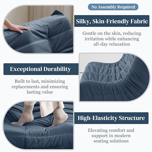 Bean Bag Chair for Adults - Suede & Microfiber Fireside Floor Chair, Comfortable Corner Lounge Sofa for Living Room, Bedroom, Office (3-Seater, Beige)
