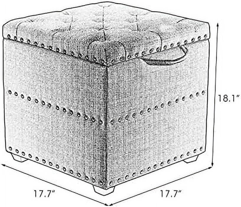 HJZBNONE Modern Nailhead  Ottoman with Tray Top Square Script Ottoman Space-Saving Coffee Table  Grey