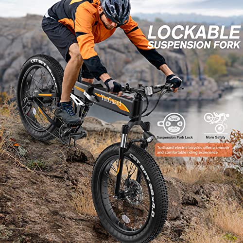 TotGuard Electric Bike,26" x4.0 Fat Tire Electric Bike with 975W Peak Motor,48V 10.4Ah Removable Battery, 21.6MPH Foldable Mountain Ebike