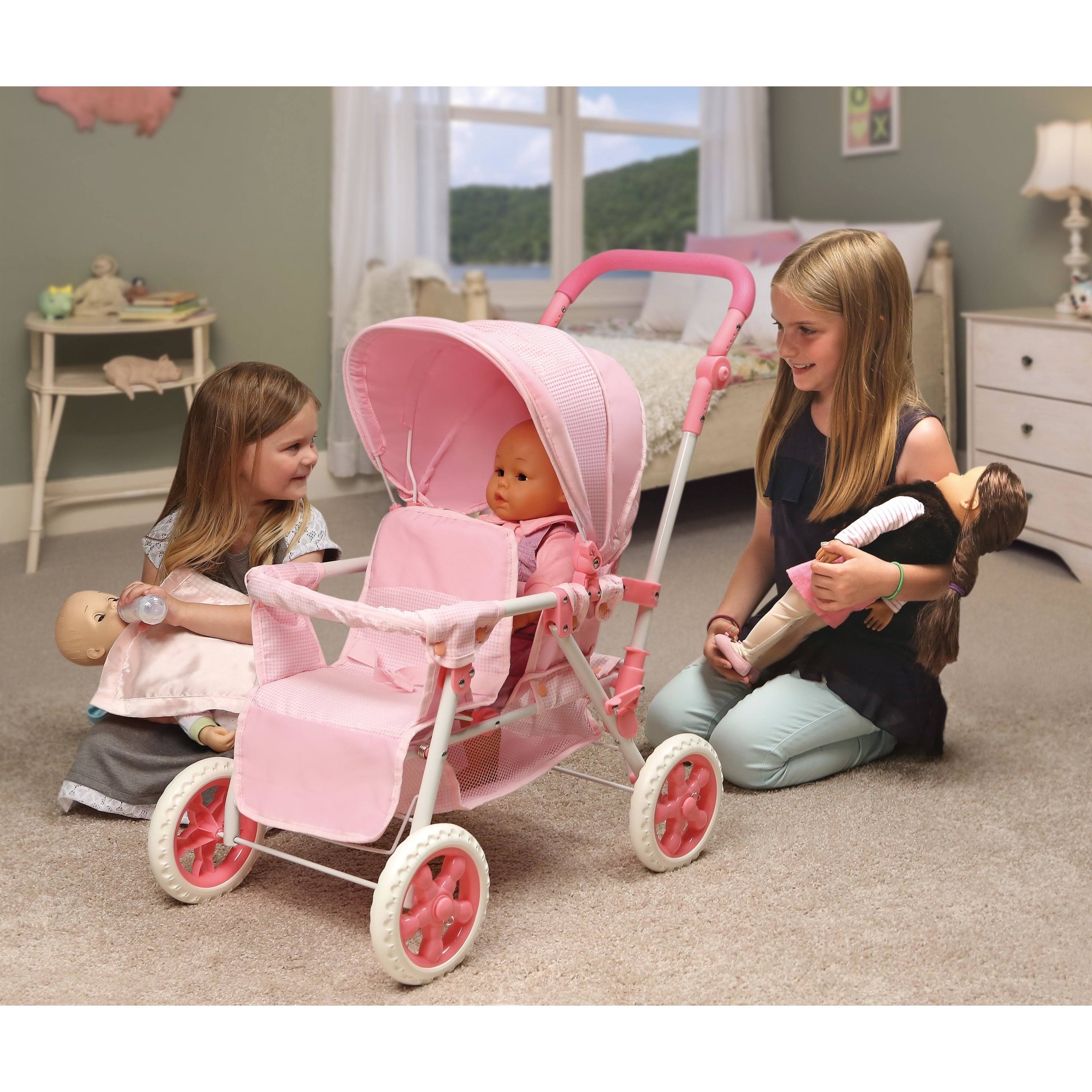 Badger Basket Gingham Double Front-To-Back Doll Stroller, Pink