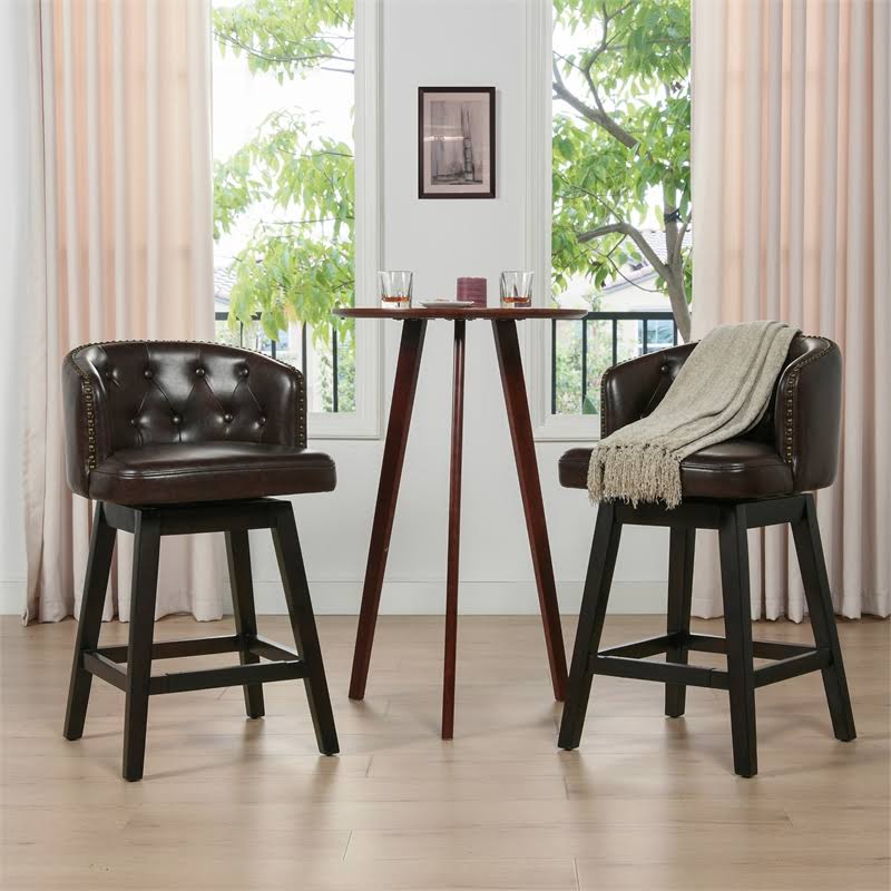 Jennifer Taylor Home Davidson 26x22 Faux Leather Swivel Counter Height Bar Stool in Vintage Brown