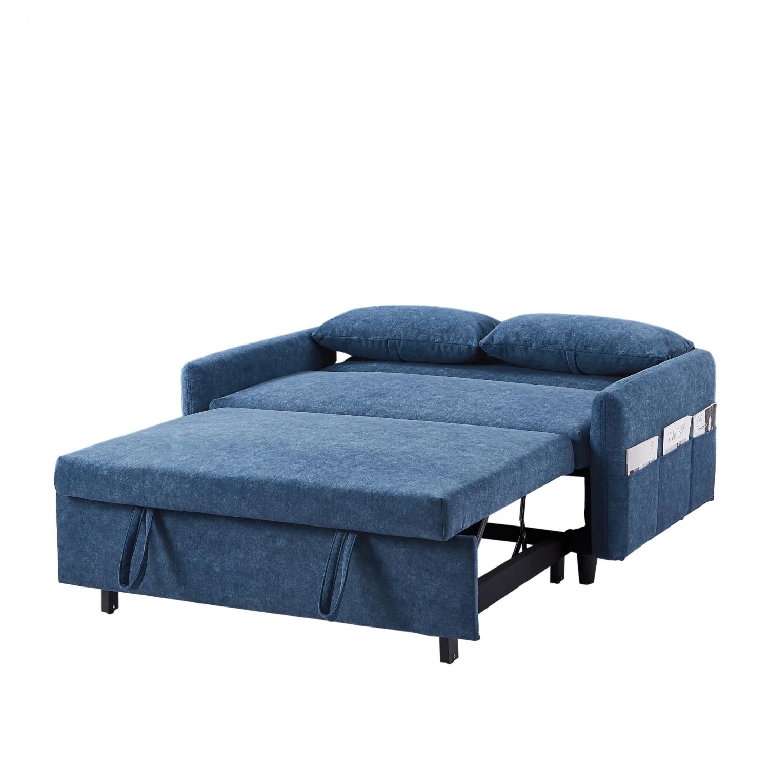 Churanty 55.1" Pull Out Sleep Sofa Bed Loveseats Sofa Couch with Adjsutable Backrest, Storage Pockets, 2 Soft Pillows for Living Room, Bedroom