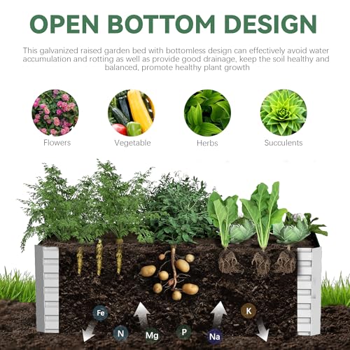 FOOWIN 2pcs 8x4x2ft Galvanized Raised Garden Bed, Planter Raised Garden Boxes Outdoor, Large Metal Raised Beds for Gardening