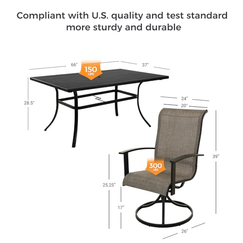Grand patio 7-Piece Patio Dining Set for 6, Outdoor Dining Set with Swiviel Patio Chairs & 1 Rectangular Woodgrain Dining Table with Umbrella Hole