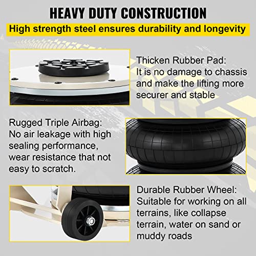 VEVOR Air Jack, 6 Ton/13000 lbs Quadruple Bag Air Jack, Lift up to 26.5", with Heightened Column & Adjustable Handle, Thick Rubber Pad
