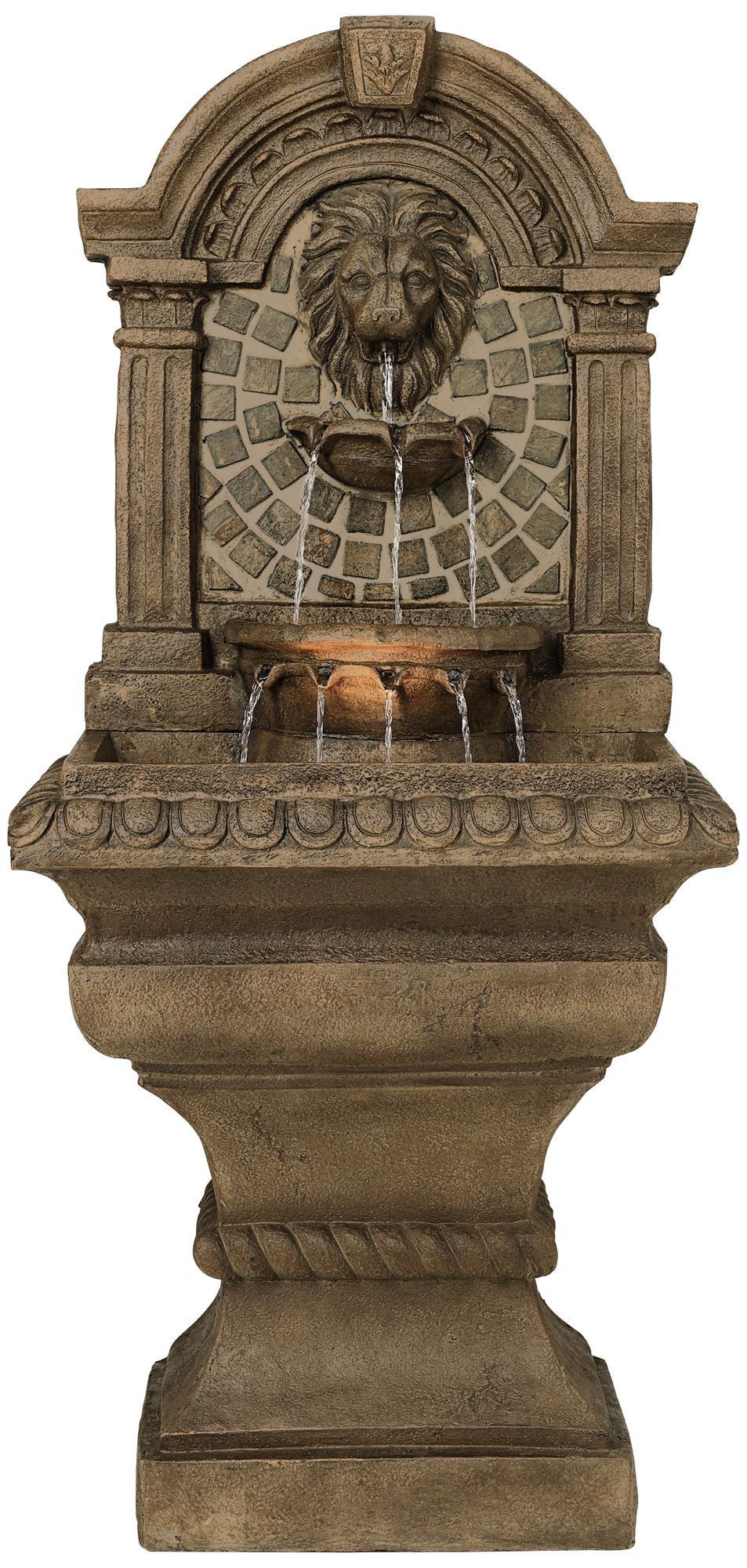 John Timberland Royal Lions-Head Rustic 3 Tier Outdoor Wall Water Fountain with LED Light 51" for Yard Garden Patio Home Deck Porch House Exterior
