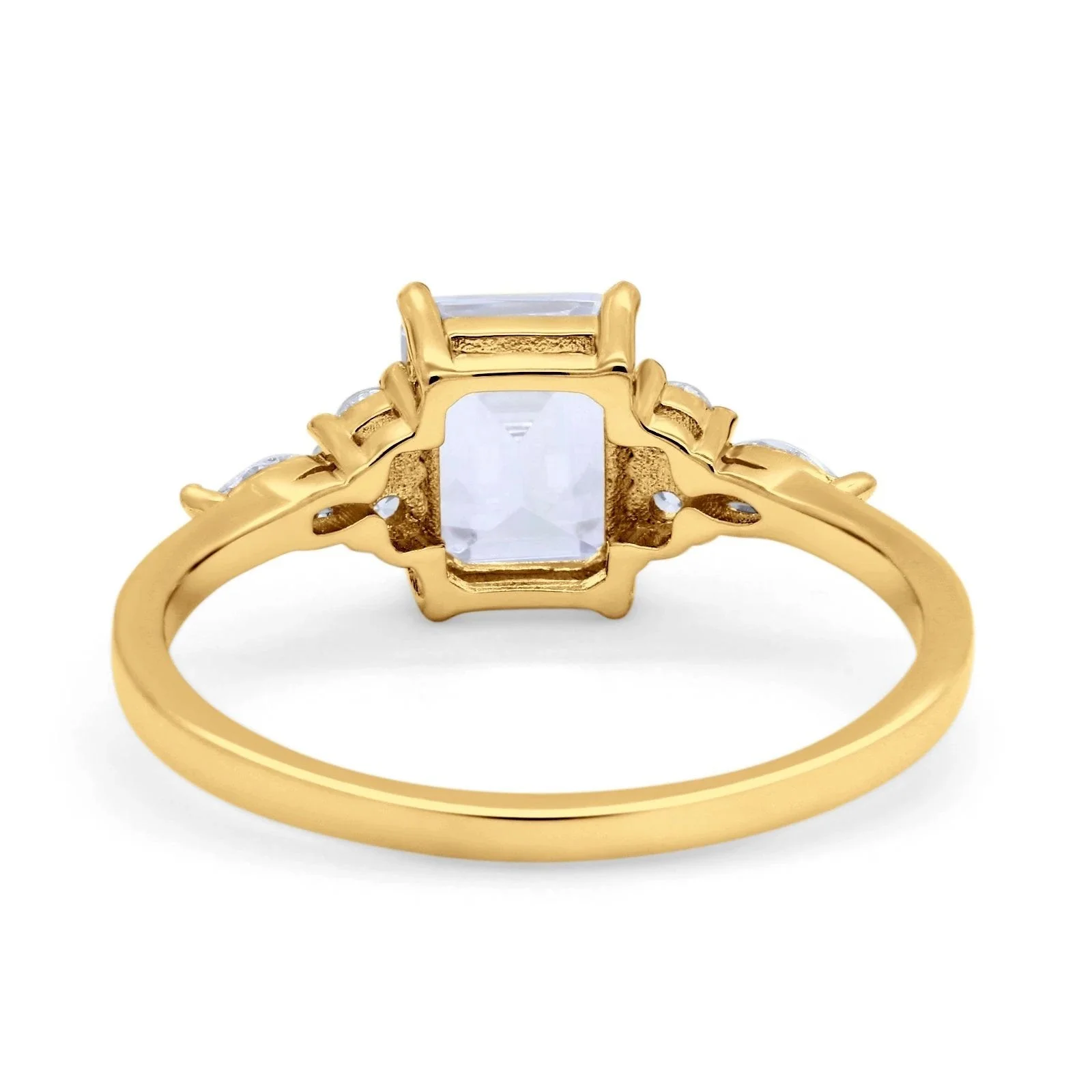 14K Yellow Gold Art Deco Emerald Cut Engagement Women Ring Marquise & Round Simulated CZ
