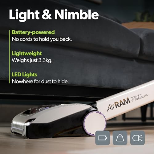 Gtech AirRAM Platinum Cordless Vacuum Cleaner - Includes Anti-Hair Wrap Brush Bar - Perfect for Carpet and Hardwood Floors