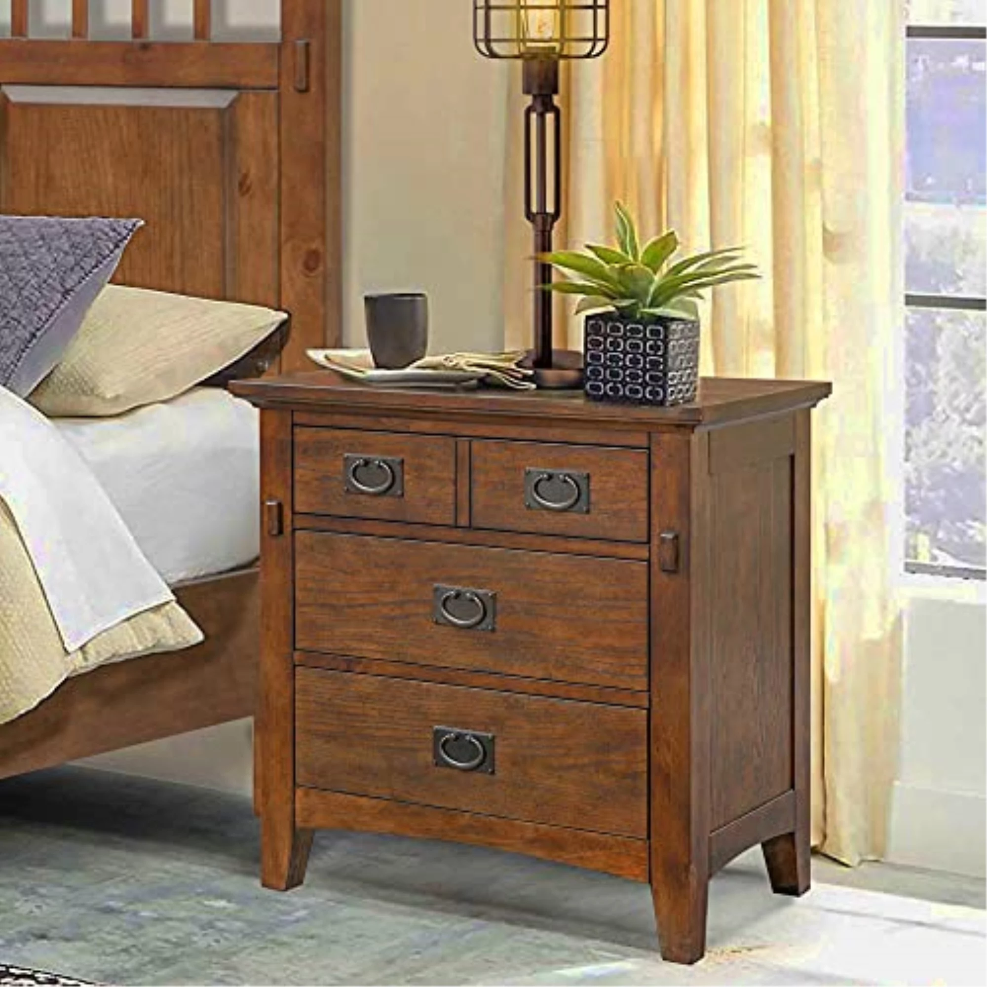 Sunset Trading Mission Bay 3-Drawer Solid Wood Nightstand in Amish Brown